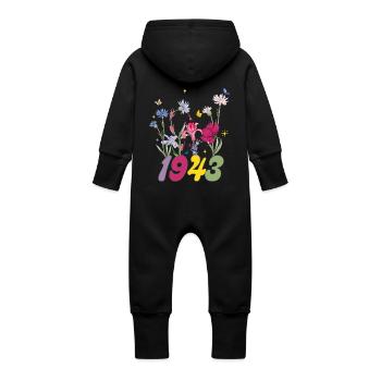 Geburtsjahr 1943 Wildblumen - Baby Bio Sweat Overall mit Kapuze - Vanille-Milchshake - Hinten