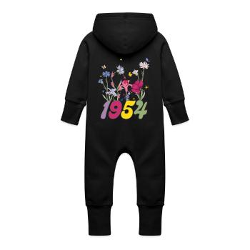 Year of birth 1954 wildflowers - Baby Organic Sweat Overalls With Hood - vanilla - Back