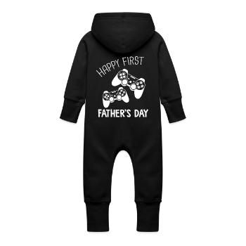 premier cadeau fête de père bébé papa gamer - Grenouillère à capuche bio en molleton Bébé - vanille - Dos