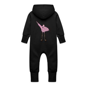 Dancing Flamingo - Flamenco Dabbing Dance - Baby Organic Sweat Overalls With Hood - vanilla - Back