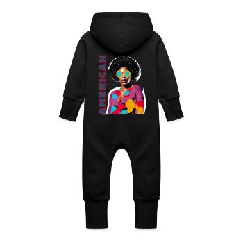Femme noire avec lettrage américain - Grenouillère à capuche bio en molleton Bébé - vanille - Dos