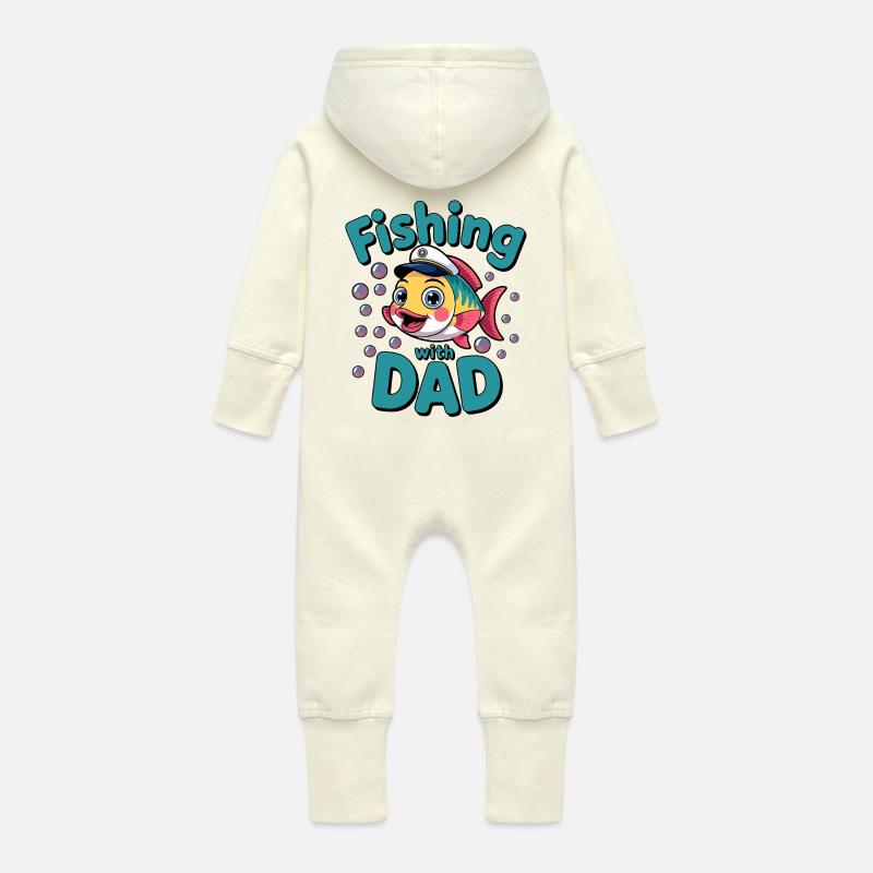 Pêche Pêche avec papa - Grenouillère à capuche bio en molleton Bébé - vanille