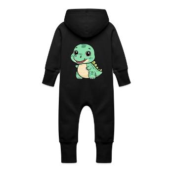 Cute Dino with a Grin - Green - Baby Organic Sweat Overalls With Hood - vanilla - Back