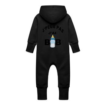Je peux pas J'ai Bibi humour bébé - Grenouillère à capuche bio en molleton Bébé - vanille - Dos
