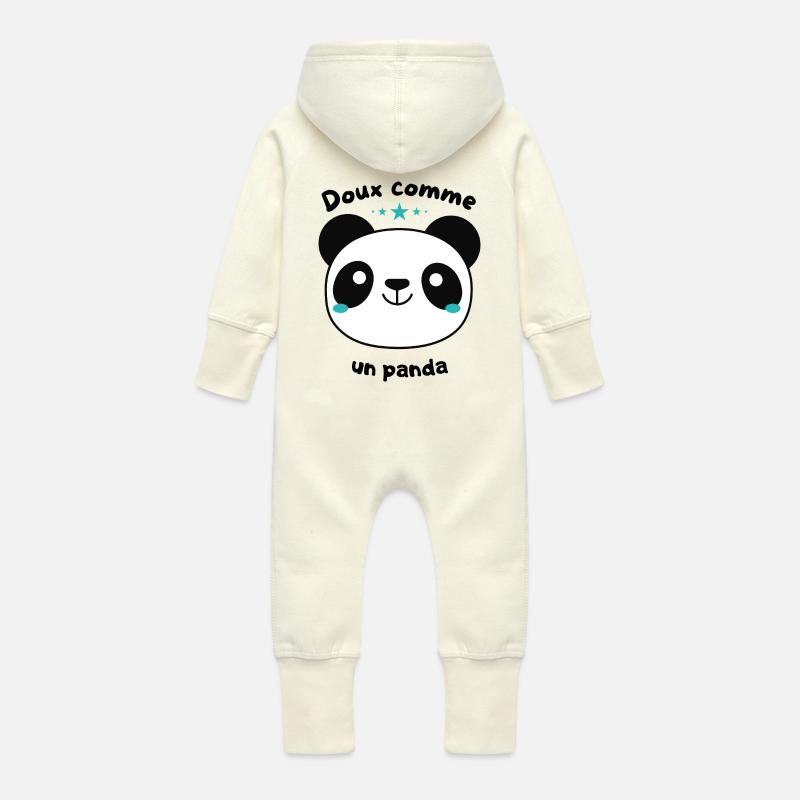 Doux comme un panda - Grenouillère à capuche bio en molleton Bébé - vanille