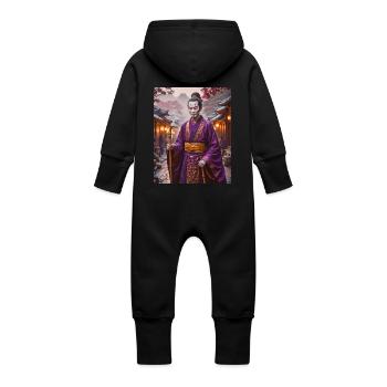Nurarihyon Enigmatic Yokai leader in dark robes - Baby Organic Sweat Overalls With Hood - vanilla - Back