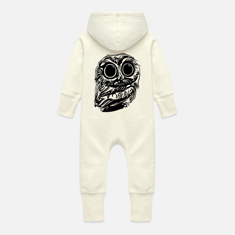 hibou - Grenouillère à capuche bio en molleton Bébé - vanille