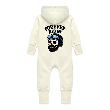 Biker Skull Motorcycle - Baby Organic Sweat Overalls With Hood - vanilla - Back
