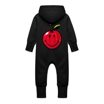 Smiley Red Apple - Baby Organic Sweat Overalls With Hood - vanilla - Back