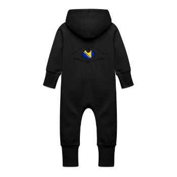Bosnien Flagge Herzform - Baby Bio Sweat Overall mit Kapuze - Vanille-Milchshake - Hinten