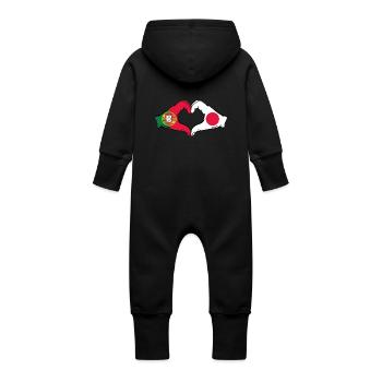 Portugal Japan Flag Heart Shape - Baby Organic Sweat Overalls With Hood - vanilla - Back
