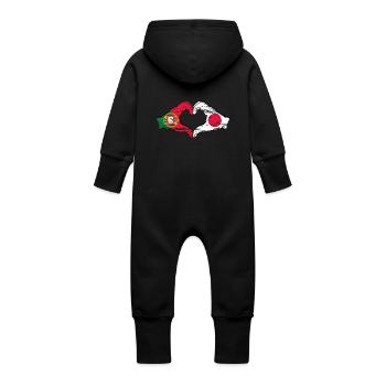 Portugal Japan Flag Heart Shape Used - Baby Organic Sweat Overalls With Hood - vanilla - Back
