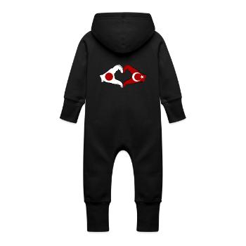 Japan Turkey Hands Heart Shape - Baby Organic Sweat Overalls With Hood - vanilla - Back