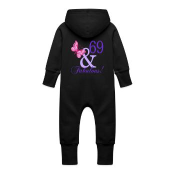 69 and Fabulous - Baby Organic Sweat Overalls With Hood - vanilla - Back