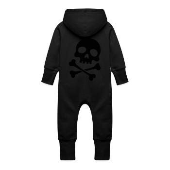 Classic Skull and Crossbones - Baby Organic Sweat Overalls With Hood - vanilla - Back
