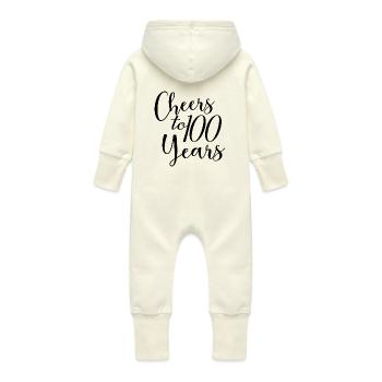 Cheers To 100 Years 100th Birthday Anniversary - Baby Organic Sweat Overalls With Hood - vanilla - Back