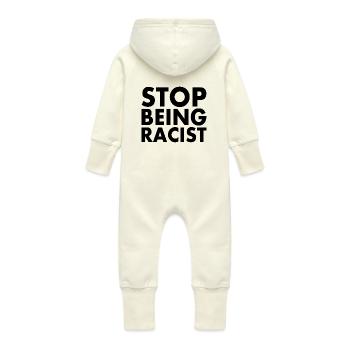 Stop being racist - Baby Organic Sweat Overalls With Hood - vanilla - Back