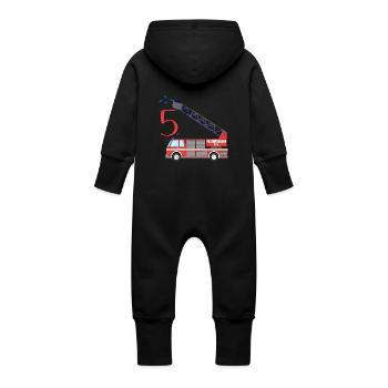 Fire engine 5th birthday - Baby Organic Sweat Overalls With Hood - vanilla - Back