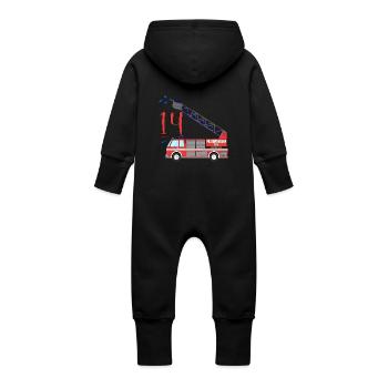 Fire engine 14th birthday - Baby Organic Sweat Overalls With Hood - vanilla - Back