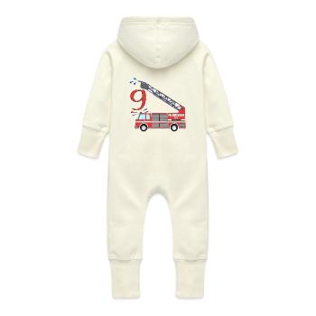 Fire engine 9th birthday - Baby Organic Sweat Overalls With Hood - vanilla - Back