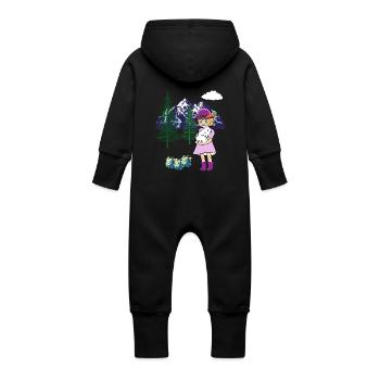 Girl Bunny Rabbit Mountains Nature Kids Child - Baby Organic Sweat Overalls With Hood - vanilla - Back