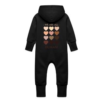 We are all human - Baby Organic Sweat Overalls With Hood - vanilla - Back