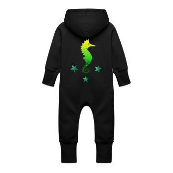 green seahorse seahorse learn to swim - Baby Organic Sweat Overalls With Hood - vanilla - Back
