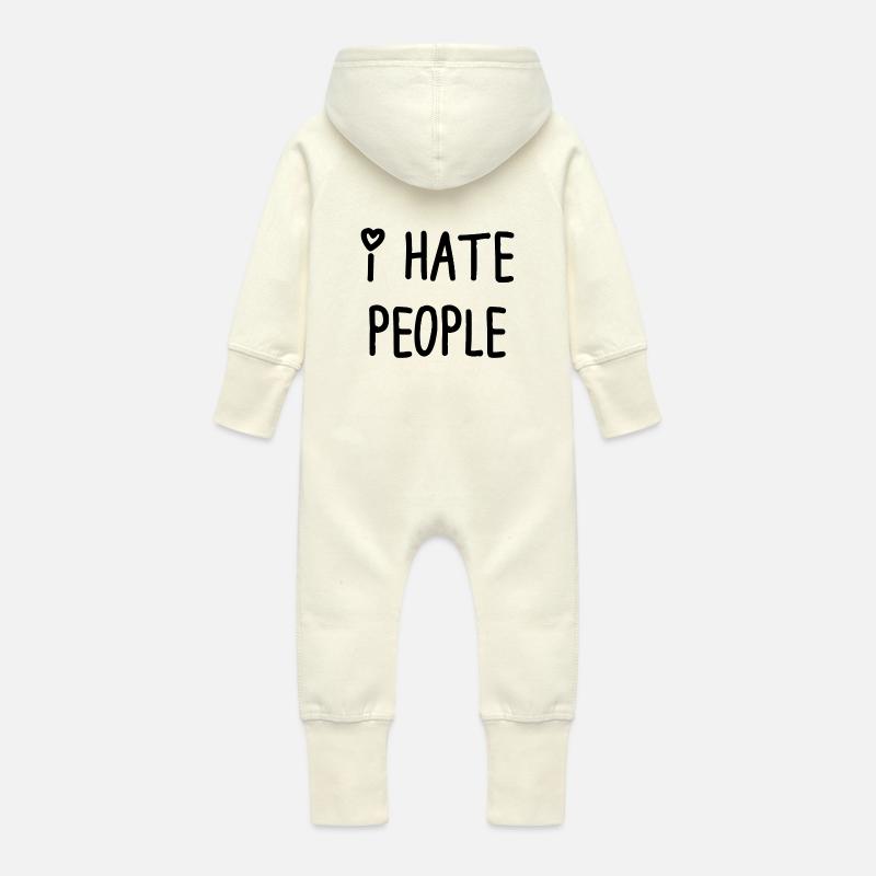 Je déteste les gens t_shir - Grenouillère à capuche bio en molleton Bébé - vanille