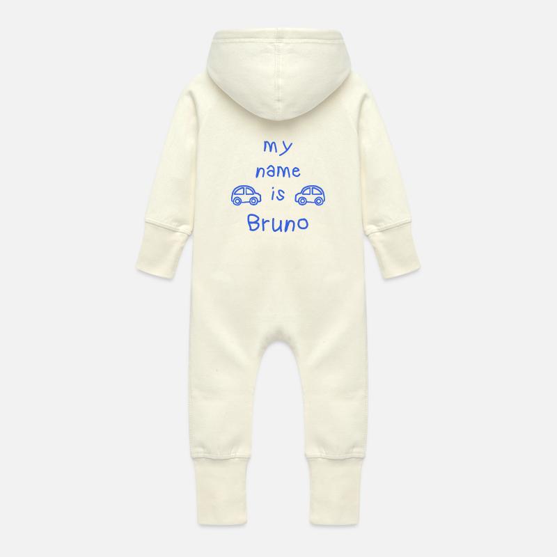 BRUNO MY NAME IS - Grenouillère à capuche bio en molleton Bébé - vanille