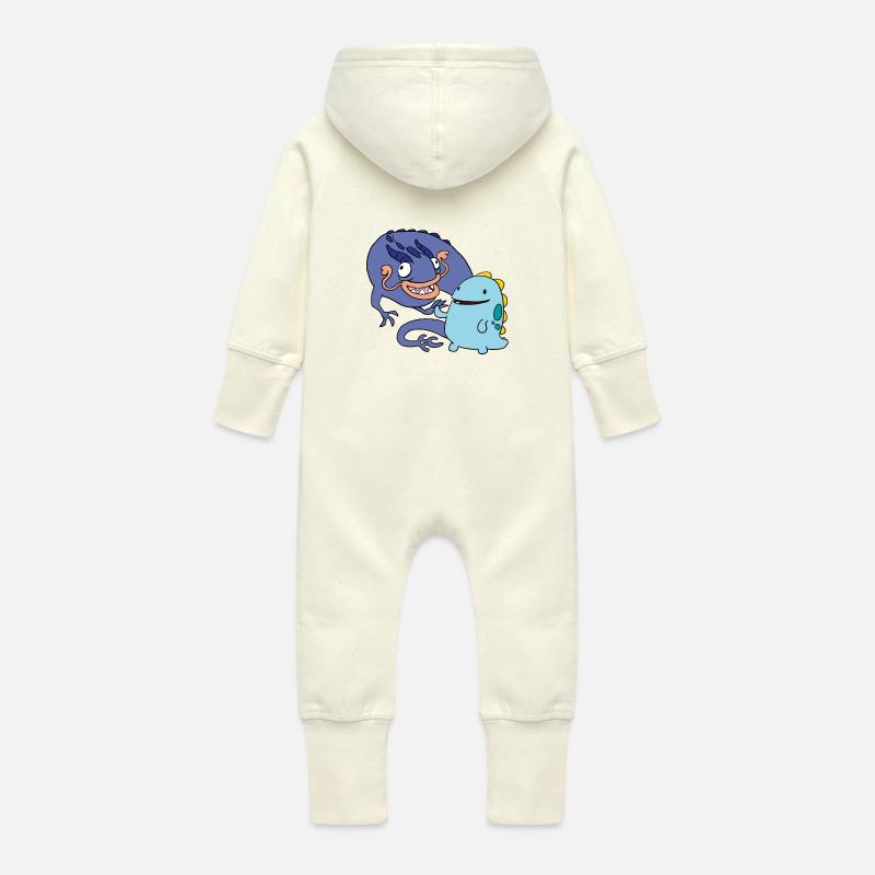 Derpy Dragons - Baby Organic Sweat Overalls With Hood - vanilla