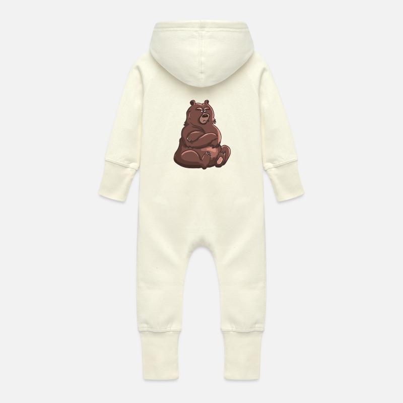 Chemise d’ours - Grenouillère à capuche bio en molleton Bébé - vanille