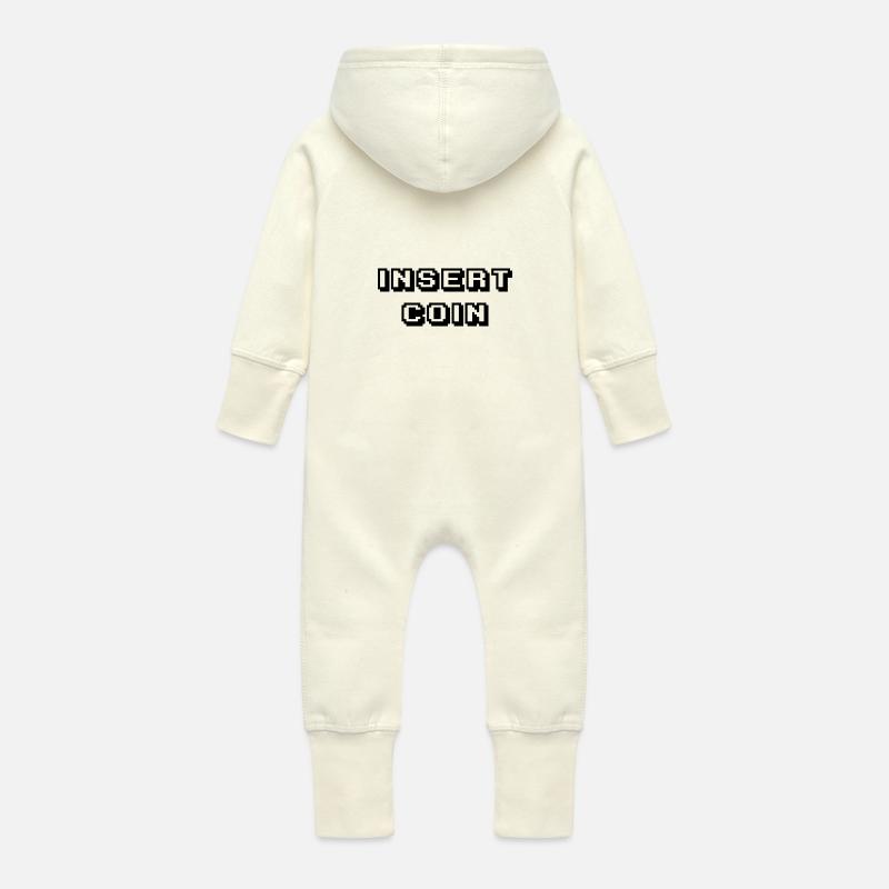 Arcade Insert Coin black - Baby Organic Sweat Overalls With Hood - vanilla