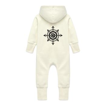 Compass Rose, Fleur de Lis, Sailing, Sea, Sailor - Baby Organic Sweat Overalls With Hood - vanilla - Back