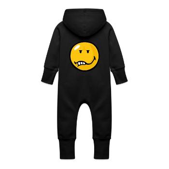 Smiley Anger Annoyance - Baby Organic Sweat Overalls With Hood - vanilla - Back