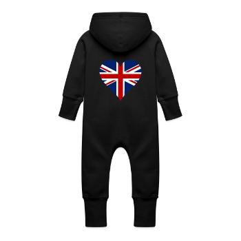 Great Britain Flag Heart - Baby Organic Sweat Overalls With Hood - vanilla - Back