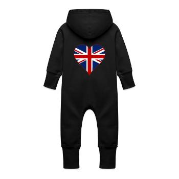 Great Britain Flag Heart - Baby Organic Sweat Overalls With Hood - vanilla - Back