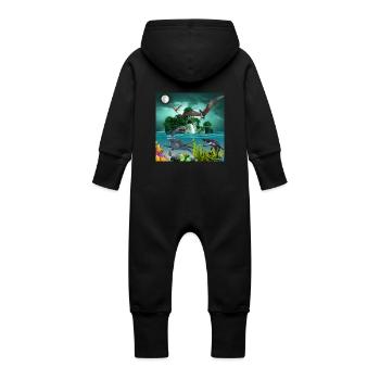 Dino sous-marin - Grenouillère à capuche bio en molleton Bébé - vanille - Dos