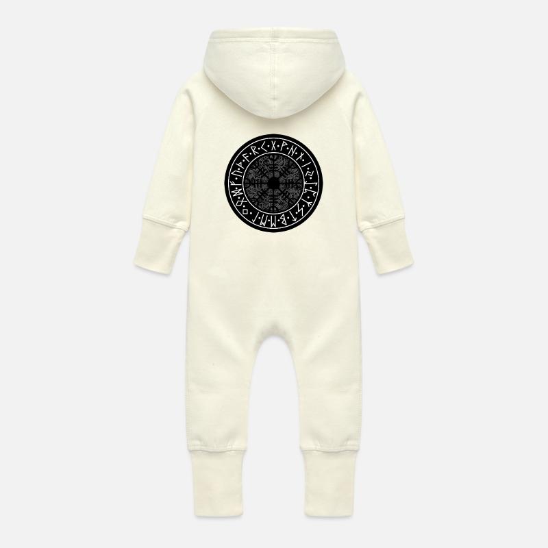 Futhark ancestral / Runes - Grenouillère à capuche bio en molleton Bébé - vanille