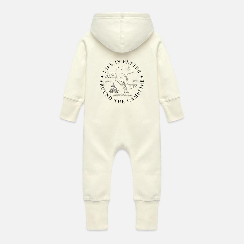Campfire Dino for Boys - Baby Bio Sweat Overall mit Kapuze - Vanille-Milchshake