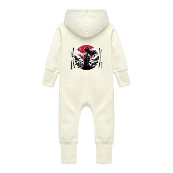 Samurai Girl katana - Baby Organic Sweat Overalls With Hood - vanilla - Back