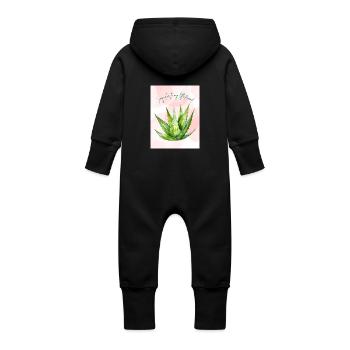 Aloe Plant with Playful Text Design - Baby Organic Sweat Overalls With Hood - vanilla - Back