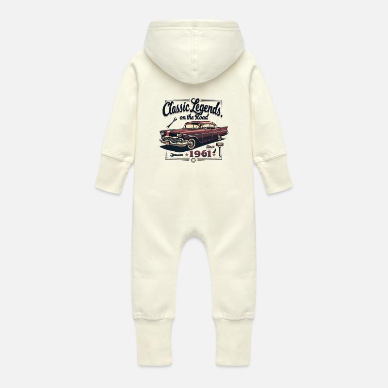Oldtimer - Légendes classiques - Grenouillère à capuche bio en molleton Bébé - vanille