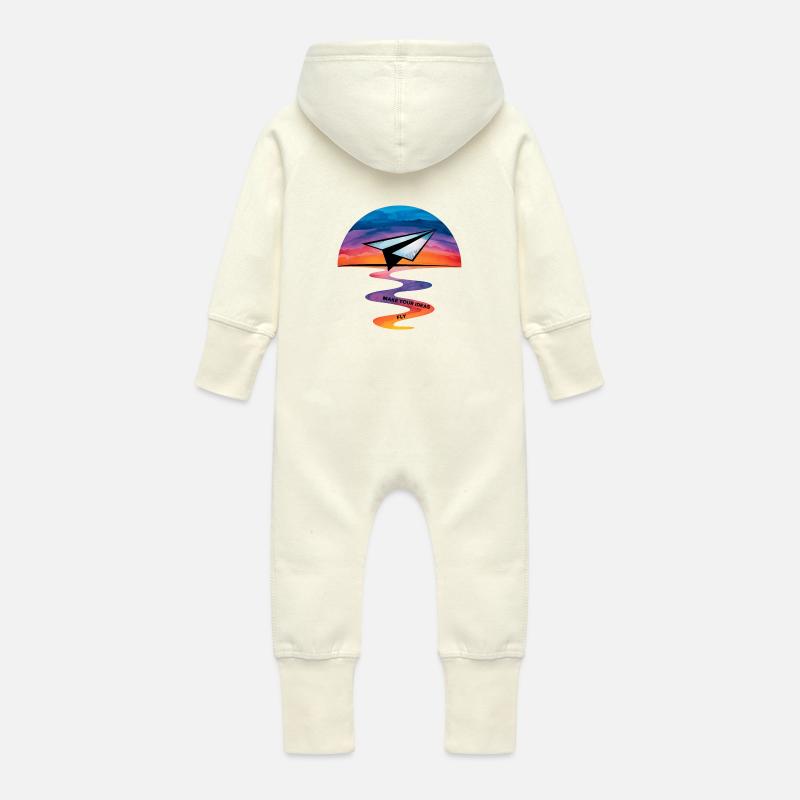 Make Your Ideas Fly - Baby Organic Sweat Overalls With Hood - vanilla