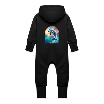A dolphin coming out of the sea - Baby Organic Sweat Overalls With Hood - vanilla - Back