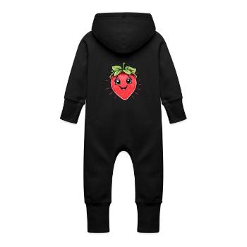Happy Cartoon Strawberry Character - Baby Organic Sweat Overalls With Hood - vanilla - Back