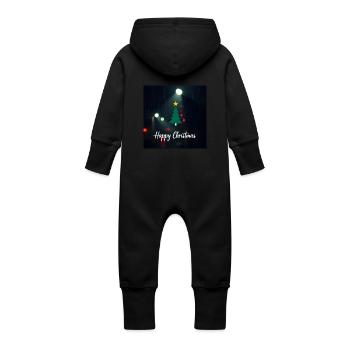 Happy Christmas - Baby Organic Sweat Overalls With Hood - vanilla - Back