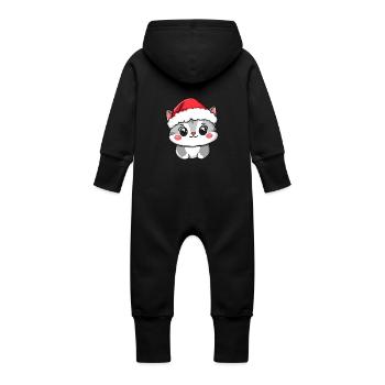 Chat au chapeau de Père Noël - Chat de Noël - Grenouillère à capuche bio en molleton Bébé - vanille - Dos