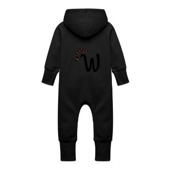 Buchstabe w Leopardenmuster - Baby Bio Sweat Overall mit Kapuze - Vanille-Milchshake - Hinten