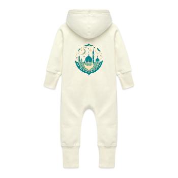 Ramadan Gift Eid Mubarak Islam Allah Muslim - Baby Organic Sweat Overalls With Hood - vanilla - Back