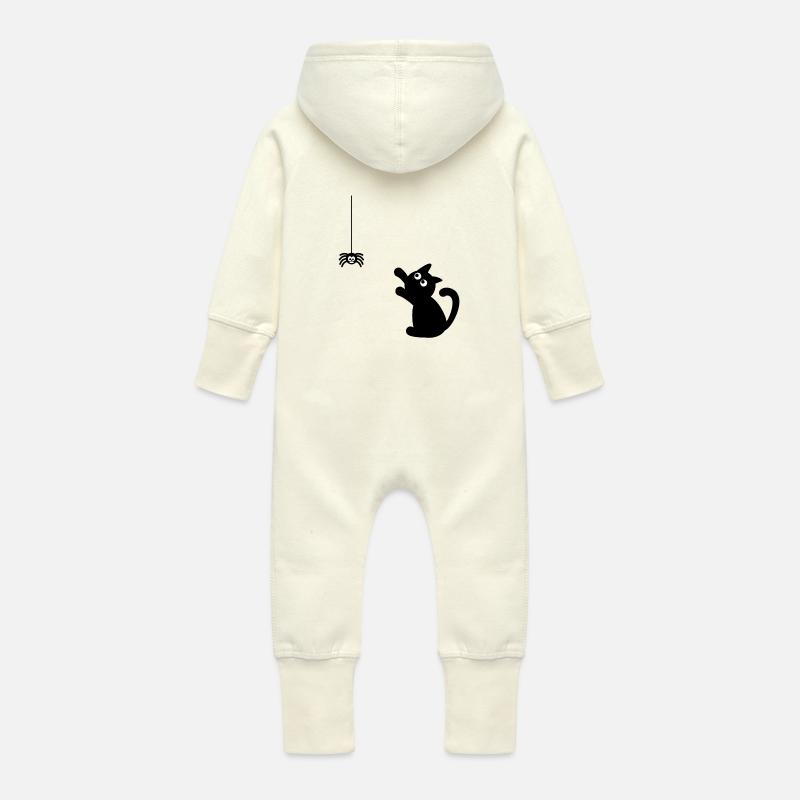 Mignon mais effrayant : chaton de dessin animé - Grenouillère à capuche bio en molleton Bébé - vanille